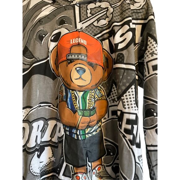 Hustle OG Bear Long Sleeve All Over Graffiti Bailey Apparel Hoodie Size M - Picture 10 of 11